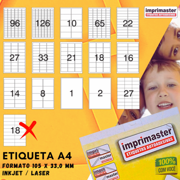 Etiquetas Adesivas Imprimaster A4 - 105 X 33 Mm | Cx 100 Folhas | 1800 Etiquetas - Imagem 9