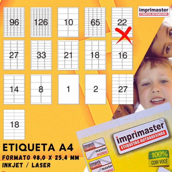 Etiquetas Adesivas Imprimaster A4 - 98,0 X 25,4mm - Cx 100 Folhas - 2200 Etiquetas - Imagem 9