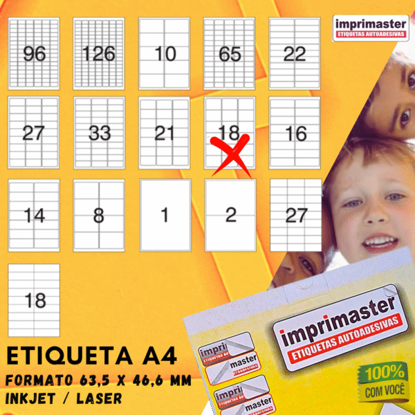 Etiquetas Adesivas Imrpmaster A4 - 63,5 x 46,6mm - Cx 100 Folhas - 1800 Etiquetas - Imagem 9