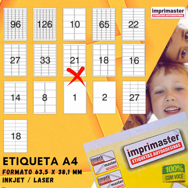 Etiquetas Adesivas Imprimaster A4 - 63,5 X 38,1mm - Cx100 Folhas - 2100 Etiquetas - Imagem 9