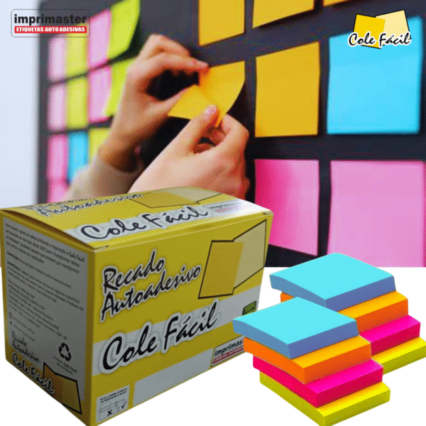 Kit 24 Blocos Adesivo Cole Fácil - Cores Neon 2400 Folhas | 4 Cores Cx Office - Imagem 4