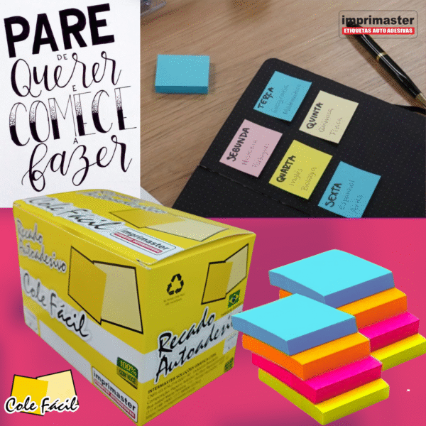 Kit 24 Blocos Adesivo Cole Fácil - Cores Neon 2400 Folhas | 4 Cores Cx Office - Imagem 5