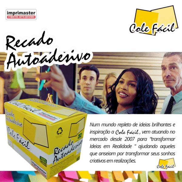 Kit 24 Blocos Adesivo Cole Fácil - Cores Neon 2400 Folhas | 4 Cores Cx Office - Imagem 7