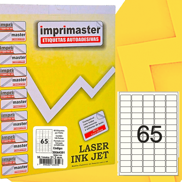Etiqueta Adesiva Imprimaster A4 - 38,1 X 21,2mm - Cx 100 Folhas - 6500 Etiquetas