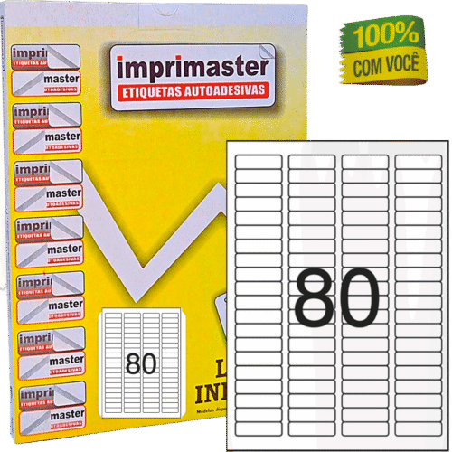 Etiqueta Adesiva Imprimaster Carta - 12,7 X 44,45mm - Cx 100 Folhas - 8000 Etiquetas