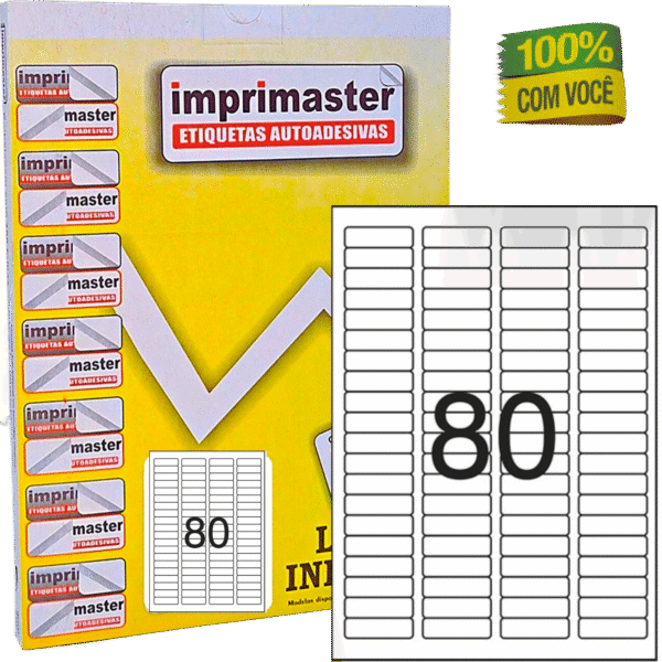 Etiqueta Adesiva Imprimaster Carta - 12,7 X 44,45mm - Cx 100 Folhas - 8000 Etiquetas