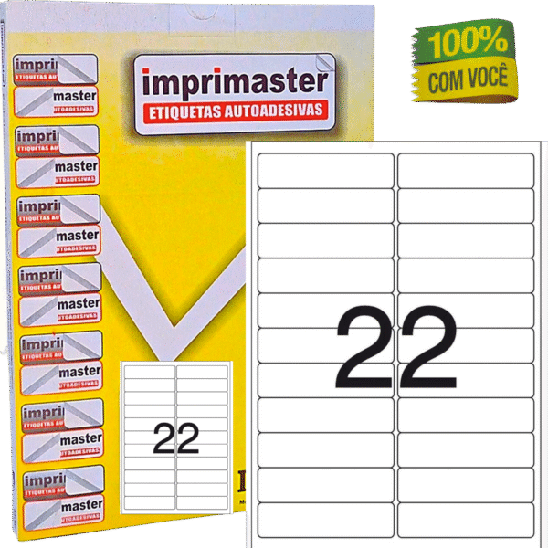 Etiquetas Adesivas Imprimaster A4 - 98,0 X 25,4mm - Cx 100 Folhas - 2200 Etiquetas