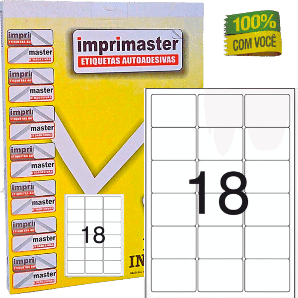 Etiquetas Adesivas Imrpmaster A4 - 63,5 x 46,6mm - Cx 100 Folhas - 1800 Etiquetas