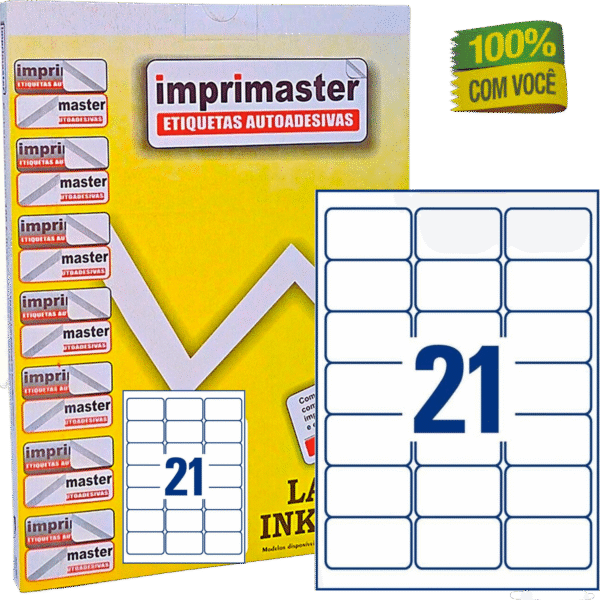 Etiquetas Adesivas Imprimaster A4 - 63,5 X 38,1mm - Cx100 Folhas - 2100 Etiquetas