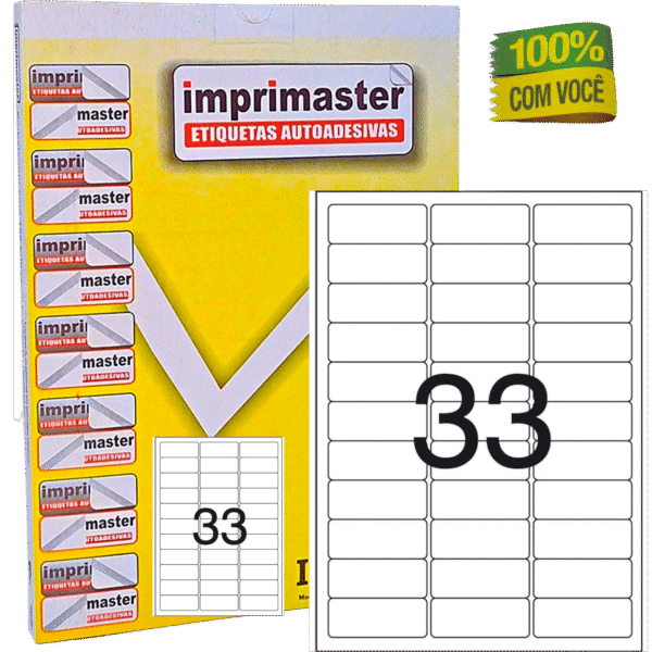 Etiqueta Adesiva Imprimaster A4 - 63,5 X 25,4mm - Cx 100 Folhas - 3300 Etiquetas