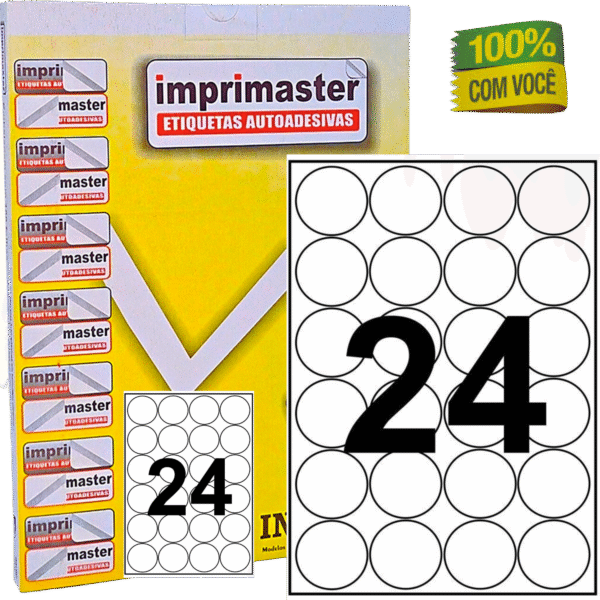 Etiquetas Adesivas Imprimaster Carta - 42,33mm (diâmetro) - Cx 100 folhas - 2400 Etiquetas Redondas