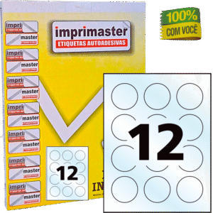 Etiquetas Adesivas Imprimaster Carta Ø 63,5mm (diâmetro) - Cx 100 Folhas  - 1200 Etiquetas redondas