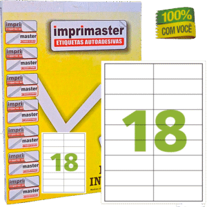 Etiquetas Adesivas Imprimaster A4 - 105 X 33 Mm | Cx 100 Folhas | 1800 Etiquetas