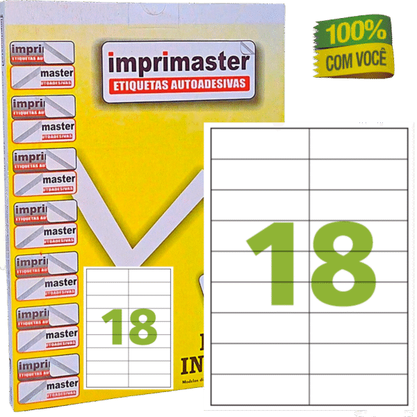 Etiquetas Adesivas Imprimaster A4 - 105 X 33 Mm | Cx 100 Folhas | 1800 Etiquetas