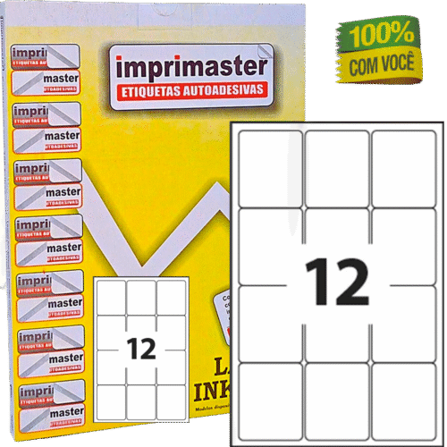 Etiquetas Adesivas Imprimaster A4 - 63,5 X 72mm - Cx 100 Folhas - 1200 Etiquetas