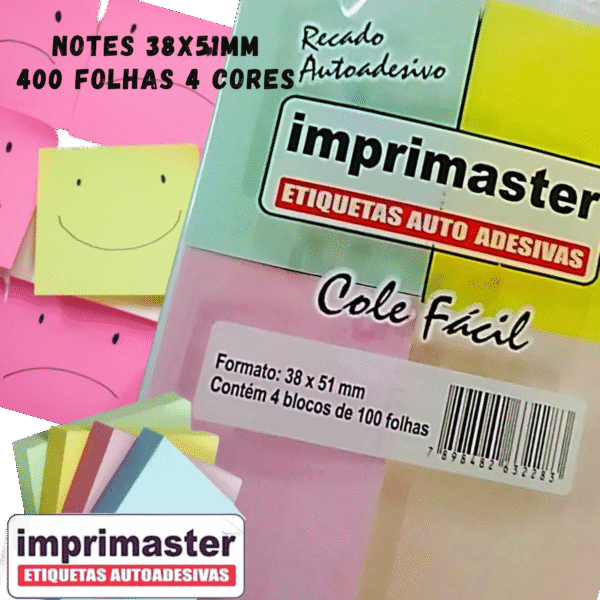 Kit 40 Blocos Recados Cole Fácil 38x50mm Colorido 100fls - Imagem 2