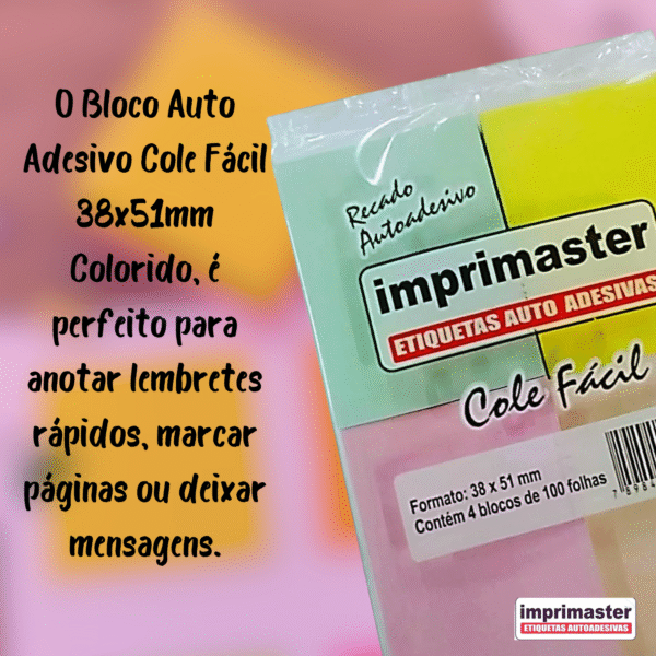 Kit 40 Blocos Recados Cole Fácil 38x50mm Colorido 100fls - Imagem 5