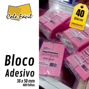 40 Blocos Recados Cole Fácil 38x50mm - 4000 Folhas - Cor Rosa (tons Pasteis)