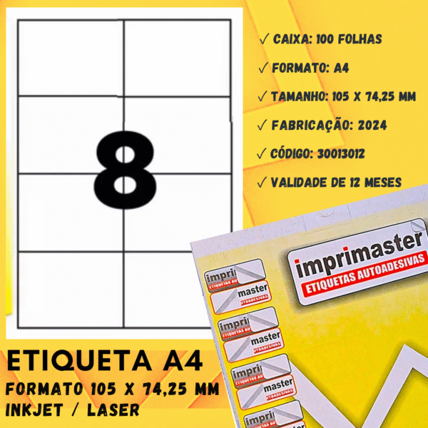 Etiqueta Adesiva Imprimaster A4 - 105,0 X 74,25mm - Cx 100 Folhas - 800 Etiquetas - Imagem 4