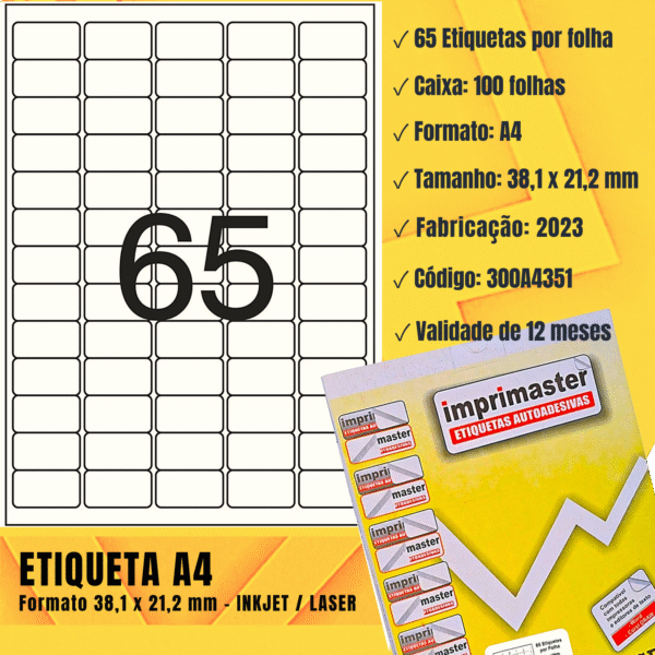 Etiqueta Adesiva Imprimaster A4 - 38,1 X 21,2mm - Cx 100 Folhas - 6500 Etiquetas - Imagem 3