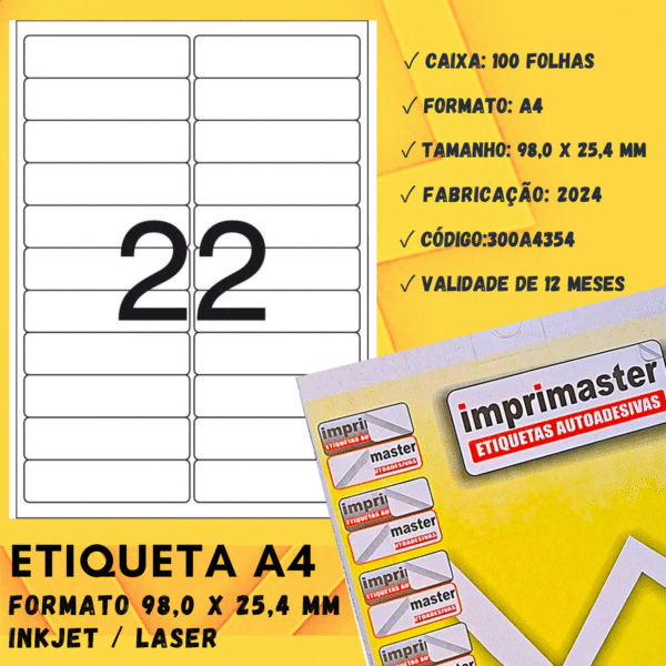 Etiquetas Adesivas Imprimaster A4 - 98,0 X 25,4mm - Cx 100 Folhas - 2200 Etiquetas - Imagem 3