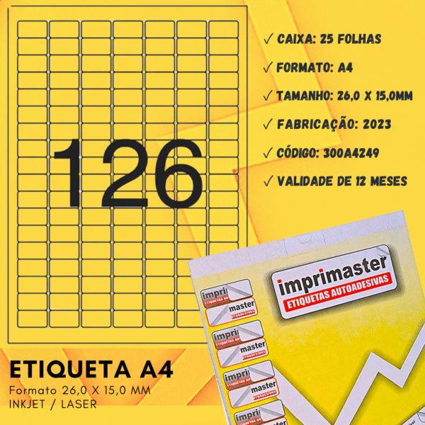 Etiqueta Adesiva Imprimaster A4 - 26 X 15mm - Cx 100 Folhas - 12.600 Etiquetas - Imagem 3