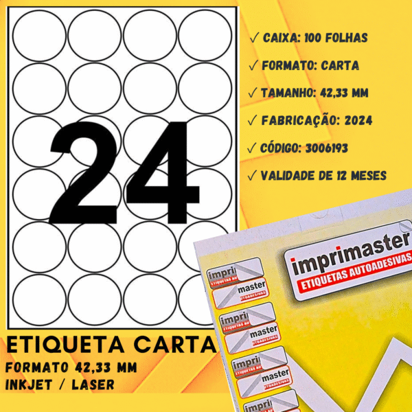 Etiquetas Adesivas Imprimaster Carta - 42,33mm (diâmetro) - Cx 100 folhas - 2400 Etiquetas Redondas - Imagem 4