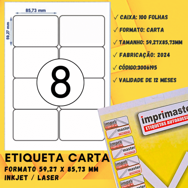 Etiquetas Adesiva Imprimaster 59,27 X 85,73 mm | Carta | Cx 100 Folhas | 800 Etiquetas - Imagem 4