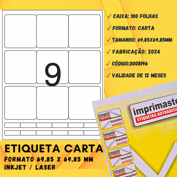 Etiquetas Adesiva Carta Imprimaster - 69,85 X 69,85mm | CX 100 Folhas | 900 Etiquetas - Imagem 3