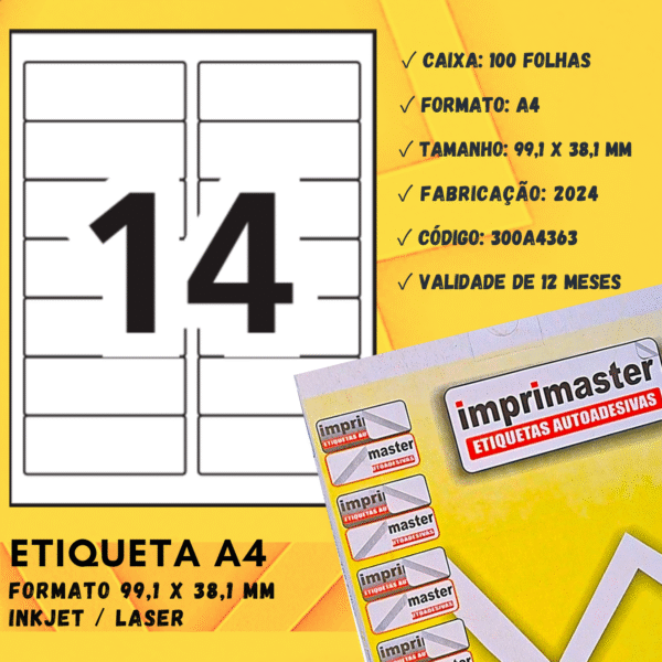 Etiquetas Adesivas Imprimaster A4 - 99,1 X 38,1mm | Cx 100 Folhas | 1400 Etiquetas - Imagem 3
