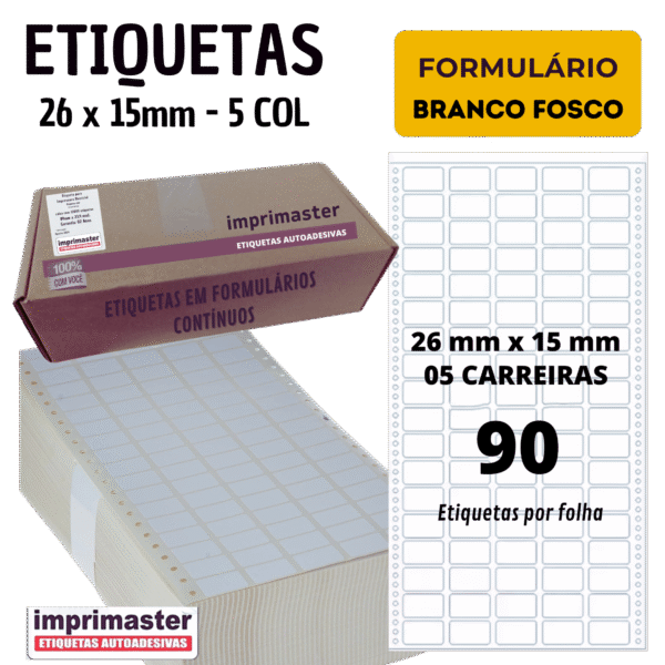 Etiqueta Matricial 3020102 5c Imprimaster 26 X 15 Mm C/45000 Cor Branco Fosco