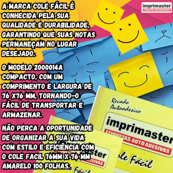 Kit 10 Blocos Adesivos Cole Fácil 76x76 Mm - Amarelo - 1000 Folhas - Imagem 5