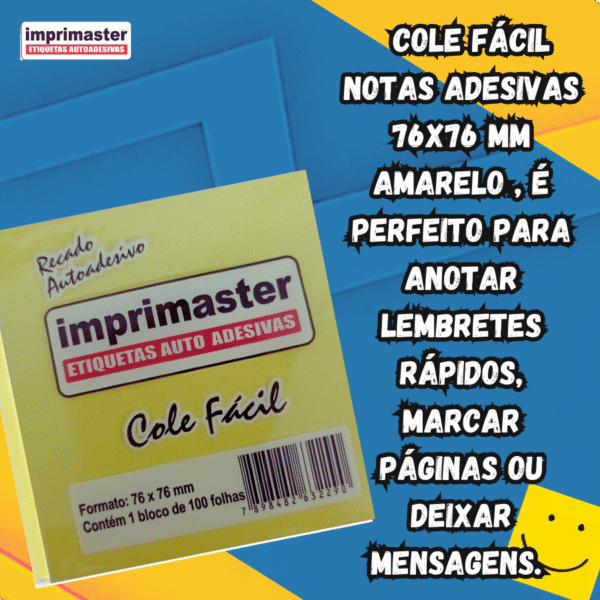 Kit 10 Blocos Adesivos Cole Fácil 76x76 Mm - Amarelo - 1000 Folhas - Imagem 7