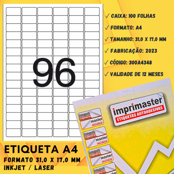 Etiquetas Adesivas Imprimaster A4 - 31,0 X 17,0mm - Cx 100 Folhas - 9600 Etiquetas - Imagem 4