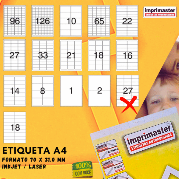 Etiquetas Adesiva Imprimaster A4 - 70 x 31,0mm - Cx 100 Folhas - 2700 Etiquetas - Imagem 5