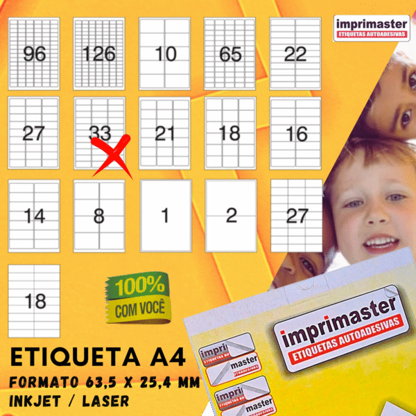 Etiqueta Adesiva Imprimaster A4 - 63,5 X 25,4mm - Cx 100 Folhas - 3300 Etiquetas - Imagem 6