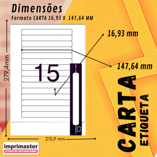 Etiquetas Adesivas Imprimaster Carta - 16,93 x 147,64 mm | Cx 100 Folhas | 1500 Etiquetas - Imagem 8