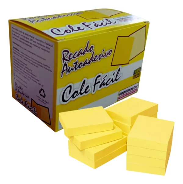 Kit 24 Blocos Adesivo Cole Fácil - Amarelo 2400 Folhas - Cx Office