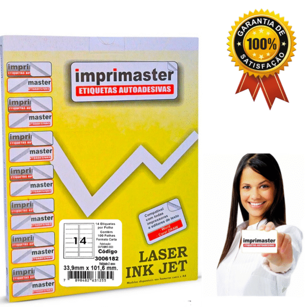 Etiquetas Adesivas Imprimaster Carta - 33,9 X 101,6mm - Cx 100 Folhas - 1400 Etiquetas