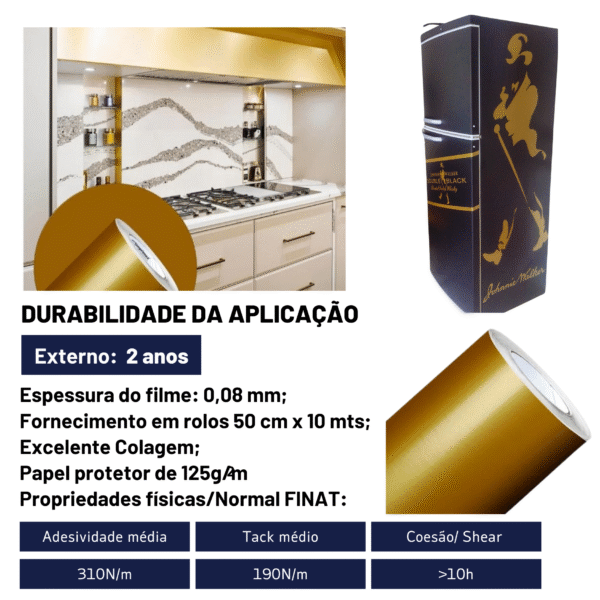 Vinil Profissional Dourado p/ Envelopar Tudo 10m X 50cm – MÓVEIS, ELETRODOMÉSTICOS, PAREDES, MESAS E ETC… - Imagem 9