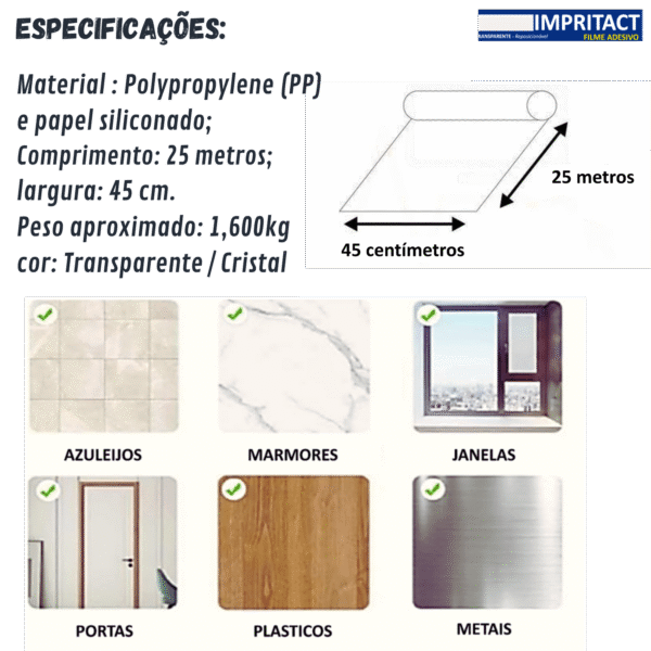 Papel Adesivo Impritact Transparente 45cm X 25 Metros | Contact 40 Micra - Imagem 5