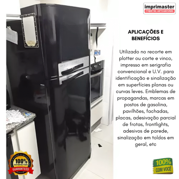 Vinil Profissional Preto Brilho p/ Envelopar Tudo 10m X 50cm - MÓVEIS, ELETRODOMÉSTICOS, PAREDES, MESAS E ETC... - Imagem 3