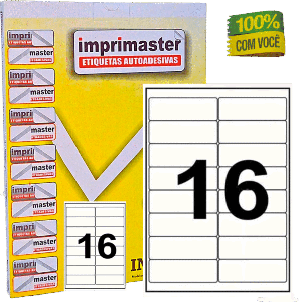 Etiquetas Adesivas Imprimaster A4 - 99,1 X 34 mm - Cx 100 Folhas - 1600 Etiquetas