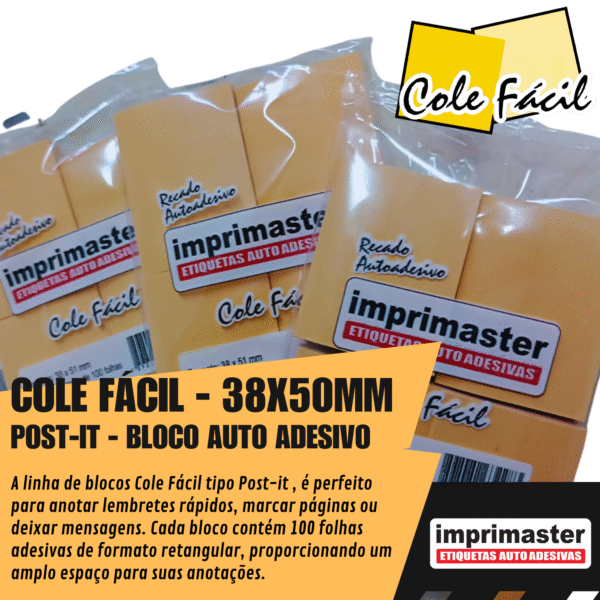 40 Blocos Recados Cole Fácil 38x50mm - Laranja Claro - 4000 folhas - Imagem 2