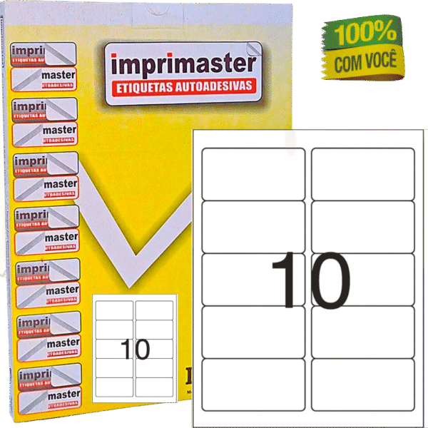 Etiquetas Adesivas Imprimaster Carta -  50,8 X 101,6mm - Cx 100 Folhas - 1000 Etiquetas