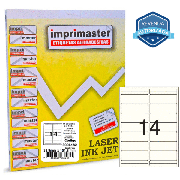 Etiquetas Adesivas Imprimaster Carta - 33,9 X 101,6mm - Cx 100 Folhas - 1400 Etiquetas - Imagem 2
