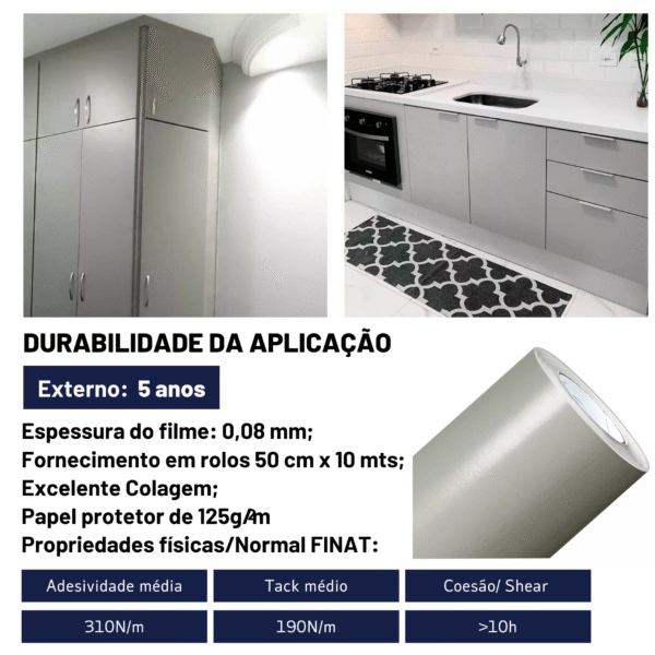 Vinil Profissional Cinza Claro p/ Envelopar Tudo 10m X 50cm – MÓVEIS, ELETRODOMÉSTICOS, PAREDES, MESAS E ETC… - Imagem 9