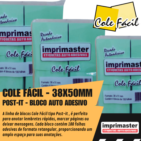 40 Blocos Recados Cole Fácil 38x50mm - Verde Claro (Pastel) - 4000 Folhas - Imagem 2