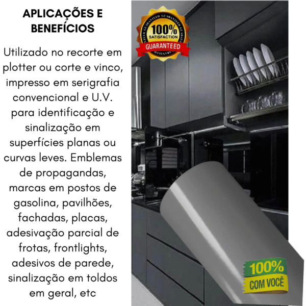 Vinil Profissional Cinza-Escuro p/ Envelopar Tudo 10m X 50cm – MÓVEIS, ELETRODOMÉSTICOS, PAREDES, MESAS E ETC… - Imagem 3