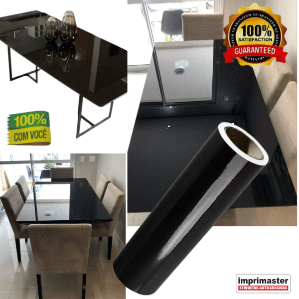 Vinil Profissional Preto Brilho p/ Envelopar Tudo 10m X 50cm - MÓVEIS, ELETRODOMÉSTICOS, PAREDES, MESAS E ETC... - Imagem 5